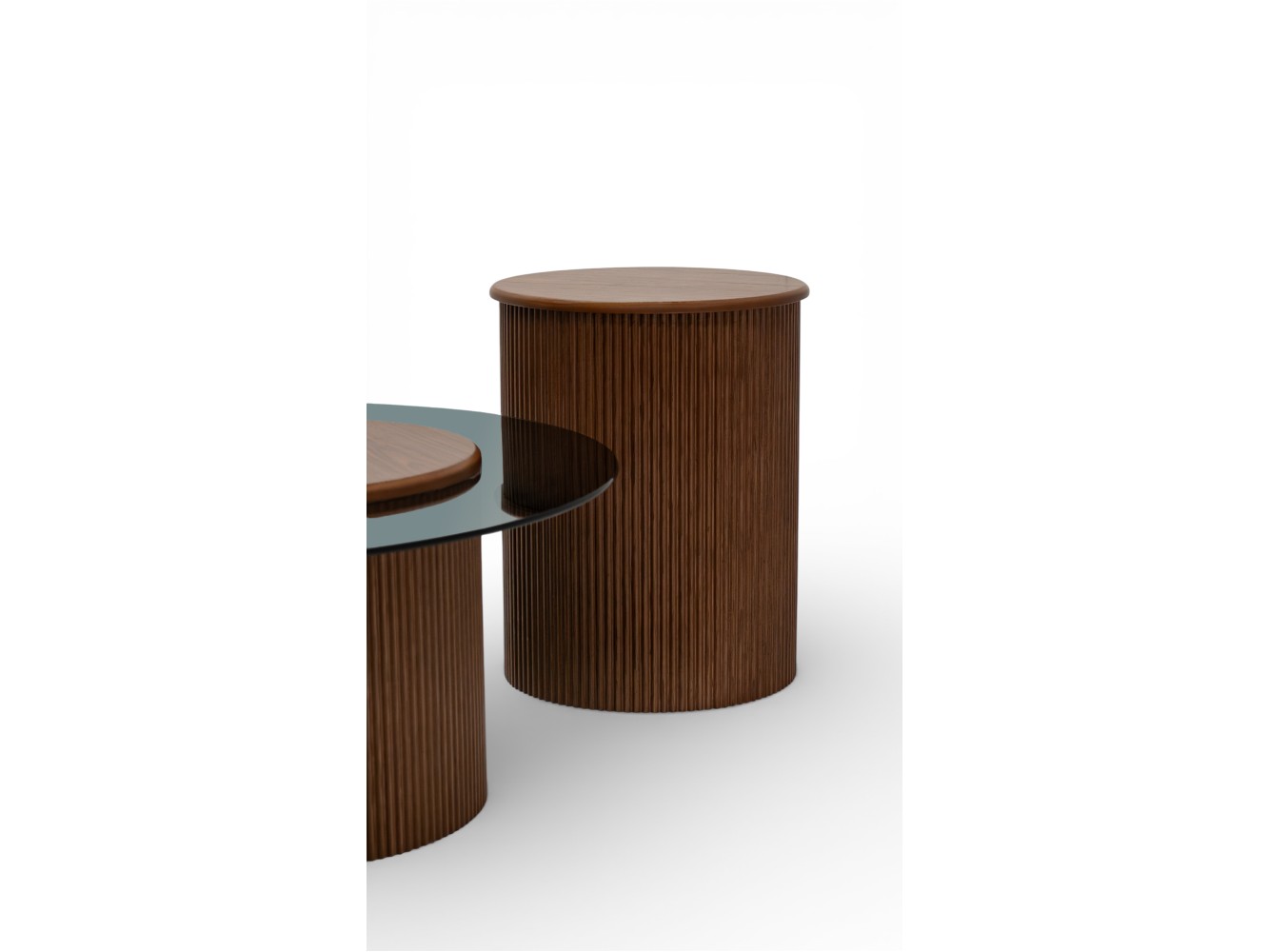 023 - 024 Walnut Smoked Glass Set Of 2