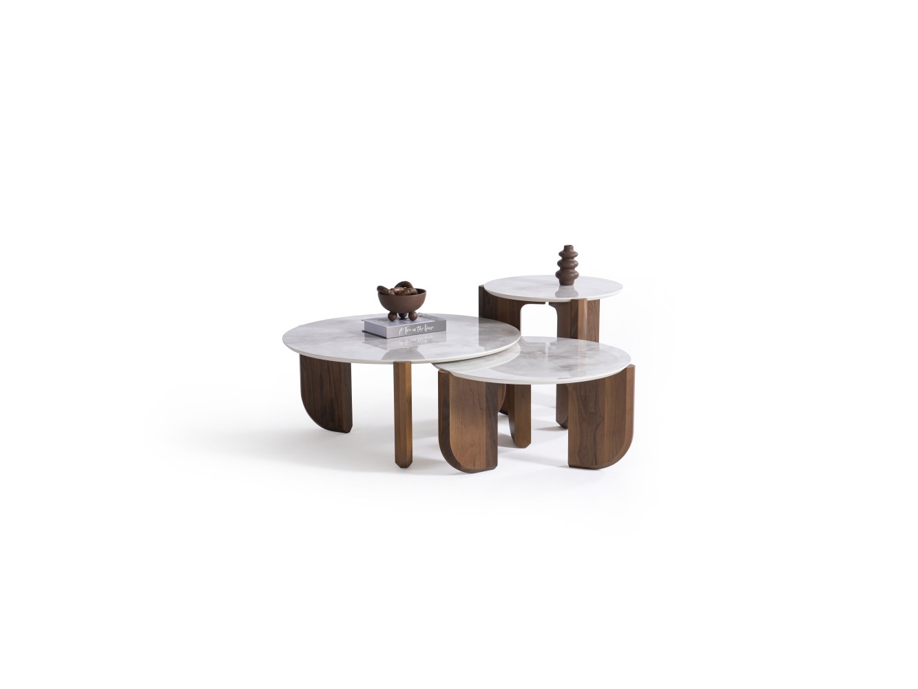 720 Walnut White Marble Set Of 3