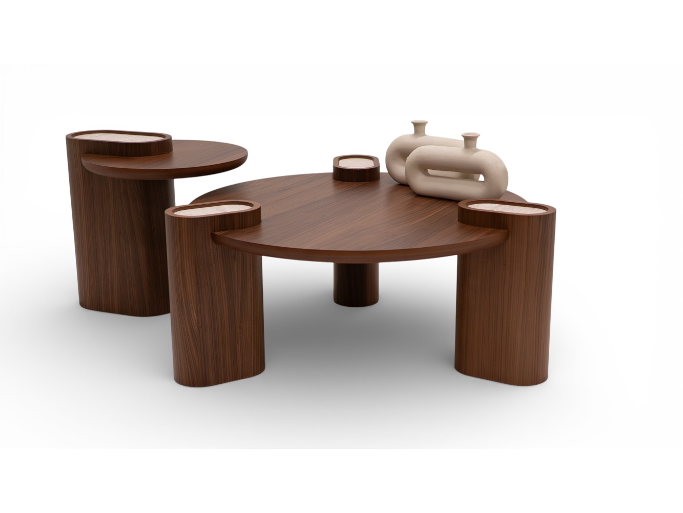 695 - 696 Walnut Travertine Set Of 2