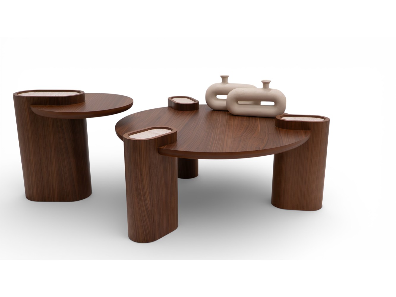 695 - 696 Walnut Travertine Set Of 2