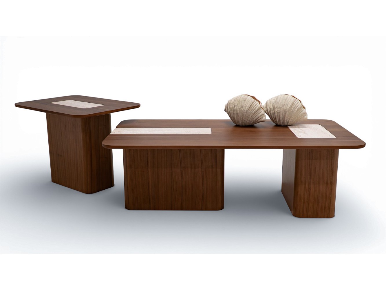 690 - 691 Walnut Travertine Set Of 2