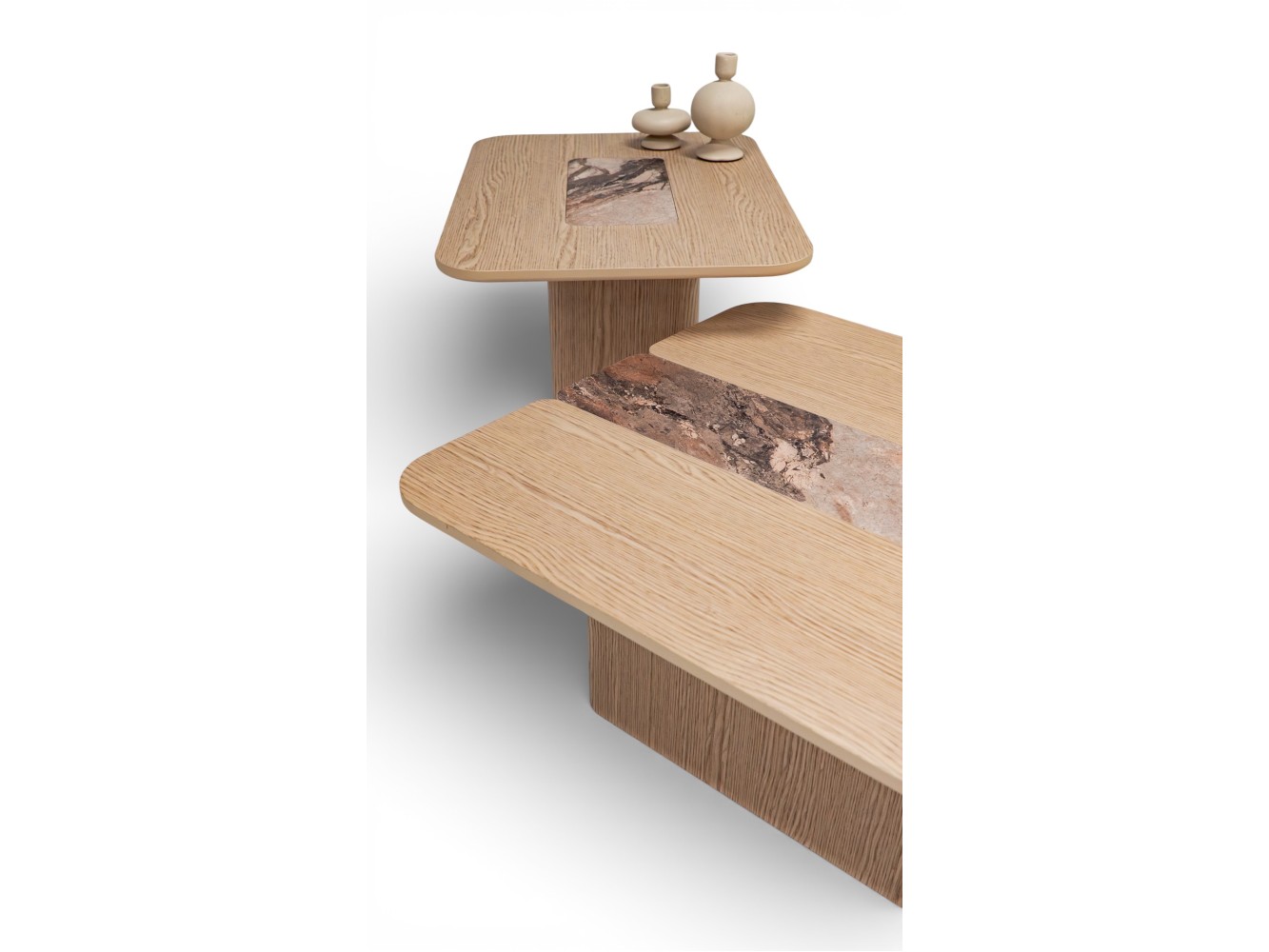 690 - 691 Light Oak Gaia Marble Set Of 2