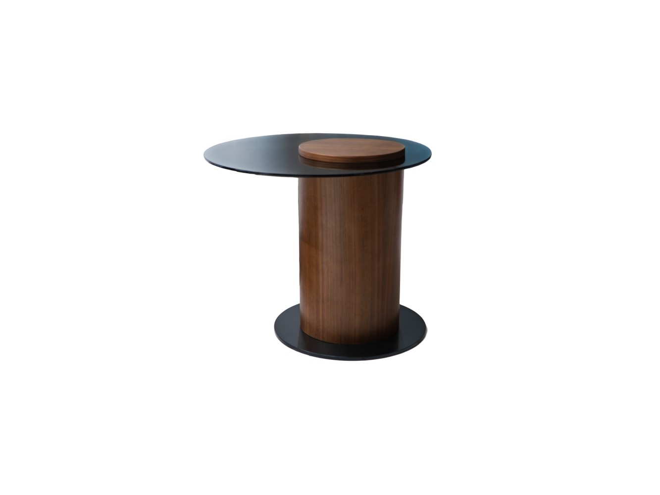 683 - 684 Walnut Black Glass Set Of 2