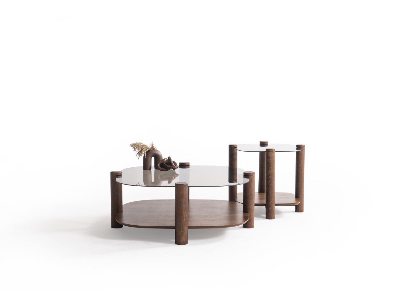 974 - 975 Walnut Bronze Glass Set Of 2