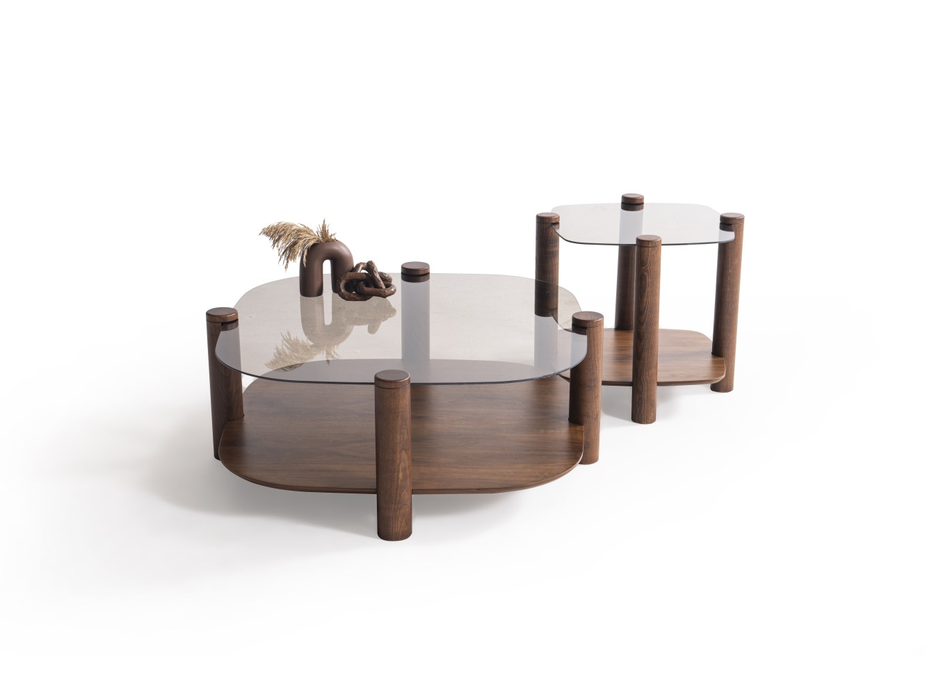 974 - 975 Walnut Bronze Glass Set Of 2