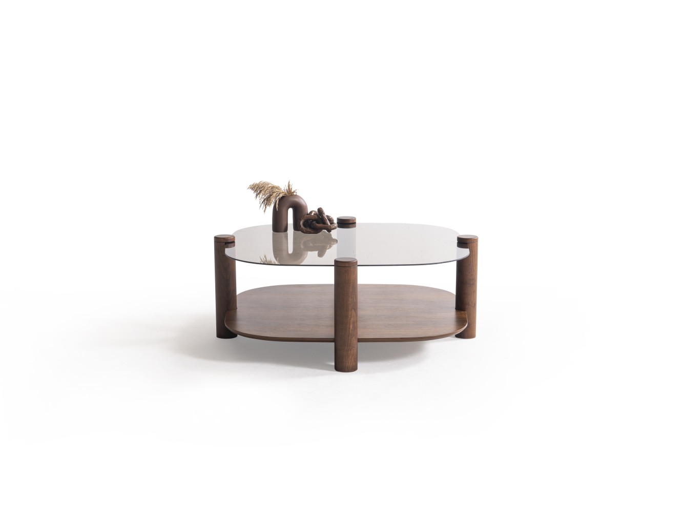 974 - 975 Walnut Bronze Glass Set Of 2