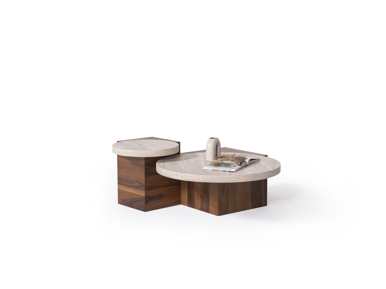 972 - 973 Travertine Walnut Set Of 2