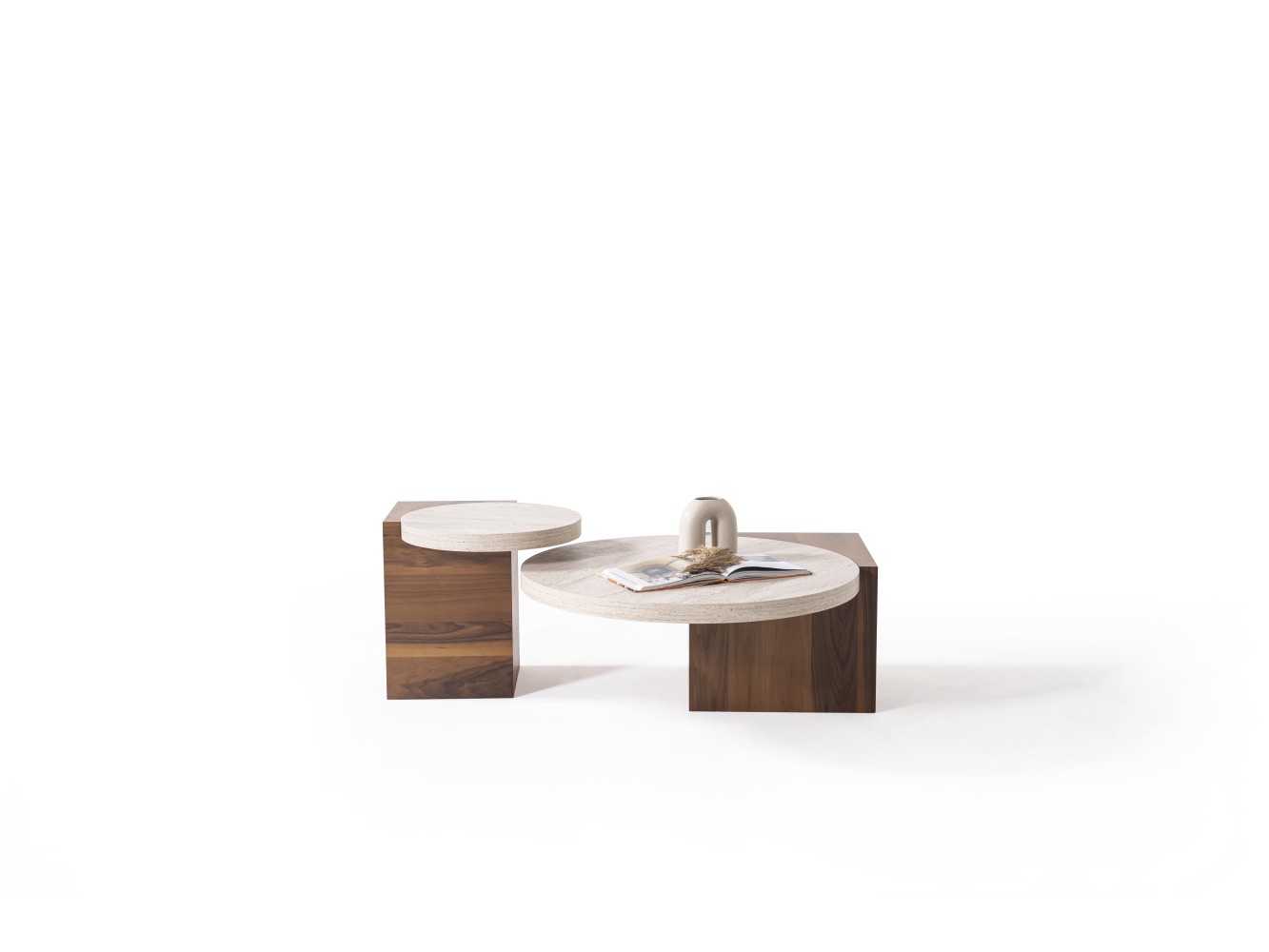 972 - 973 Travertine Walnut Set Of 2