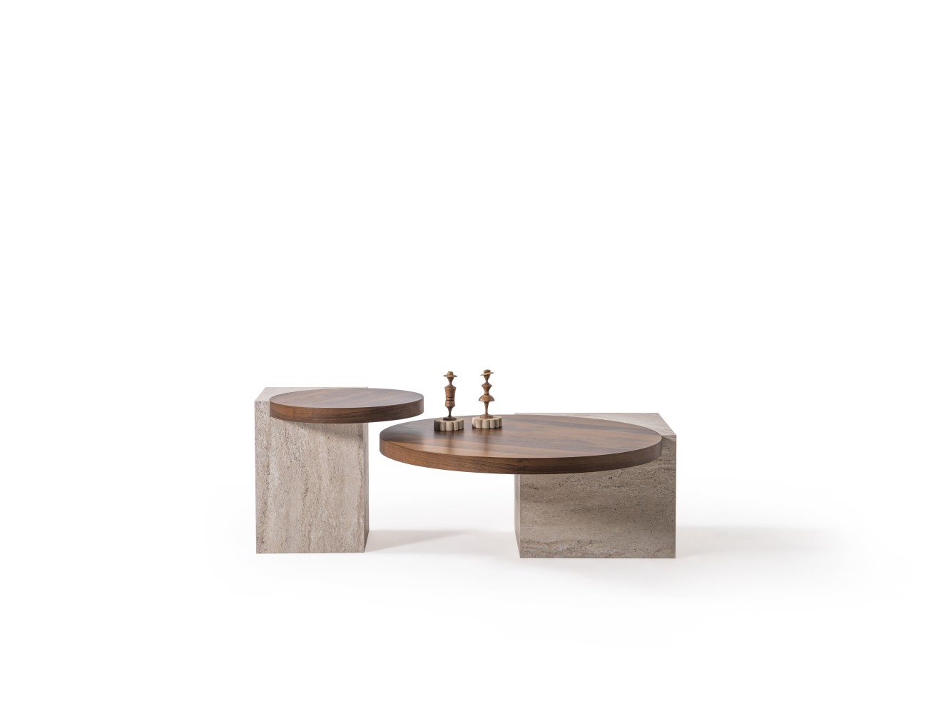 972 - 973  Walnut Travertine Set Of 2