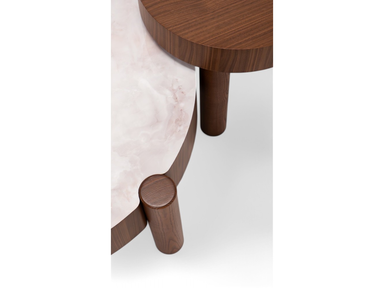 670 - 671 Walnut White Marble Set Of 2