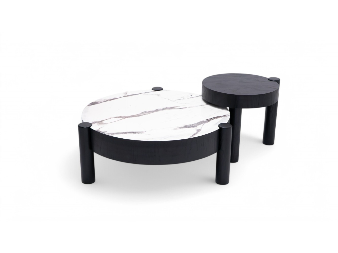 670 - 671 Black Oak White Marble Set Of 2