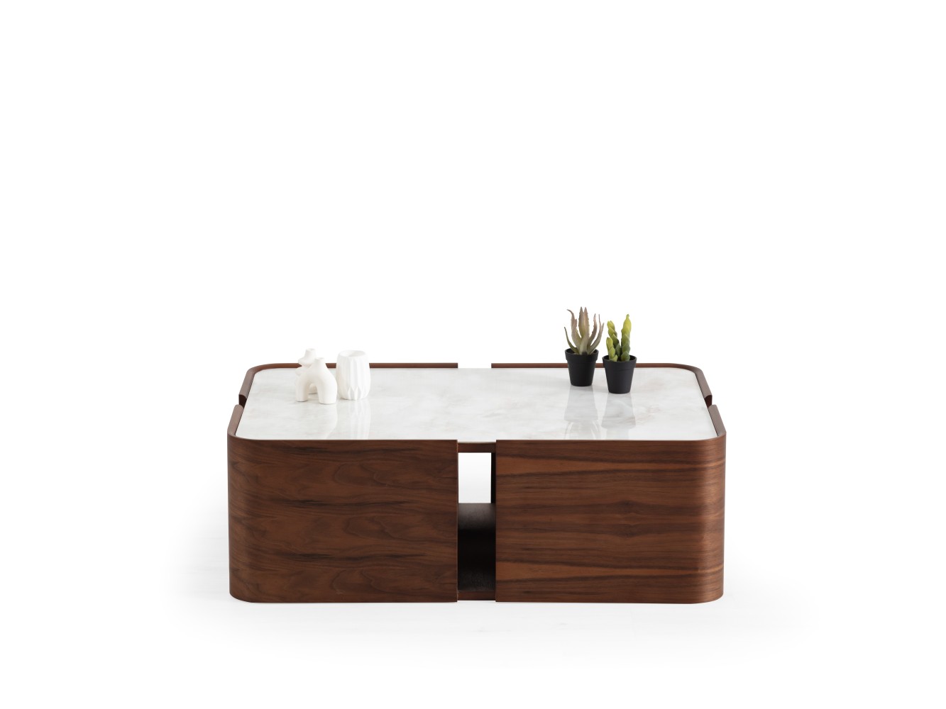 678 Walnut White Marble Set Of 2