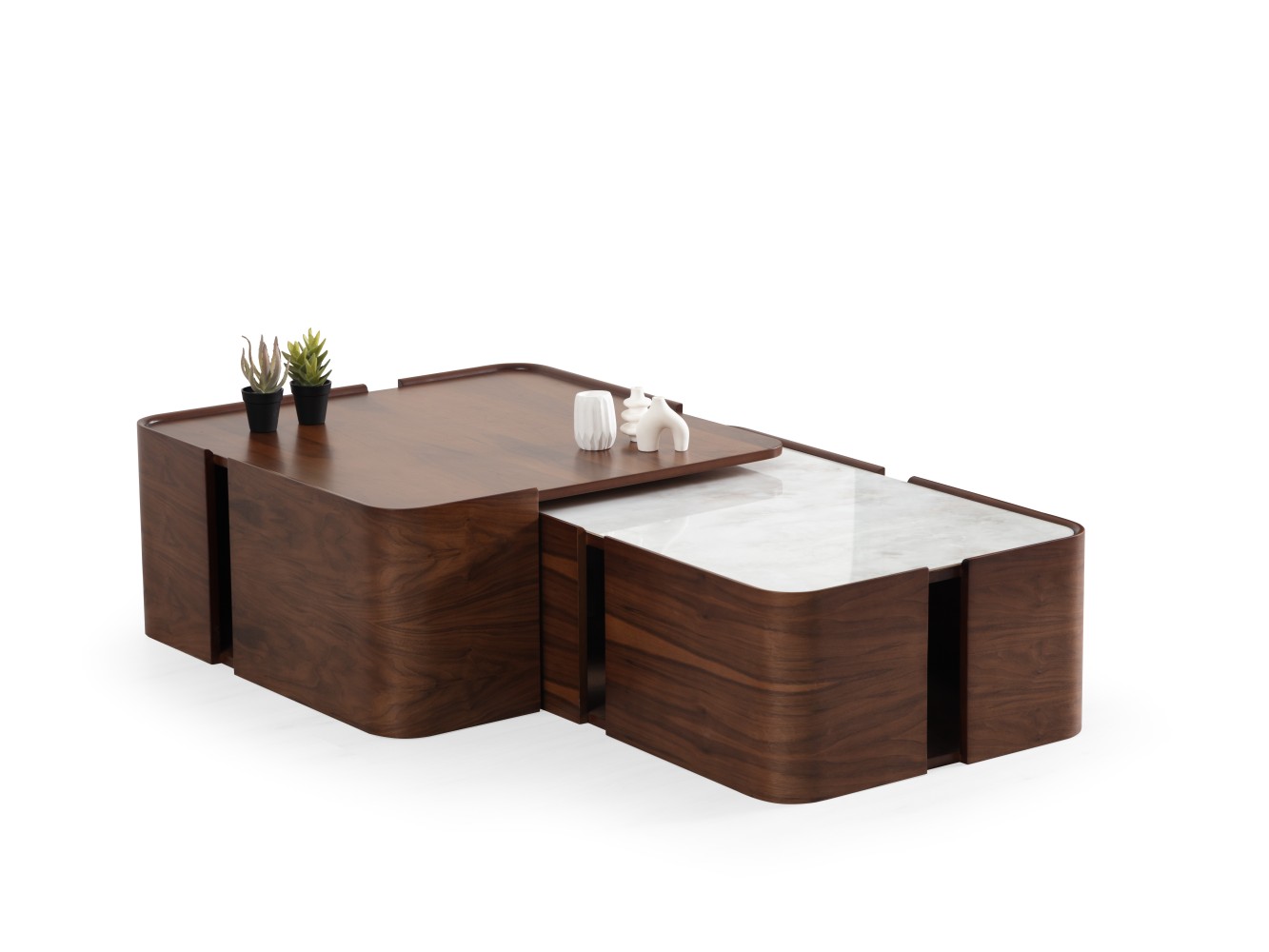 678 Walnut White Marble Set Of 2