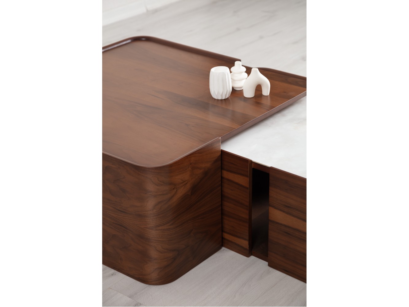 678 Walnut White Marble Set Of 2