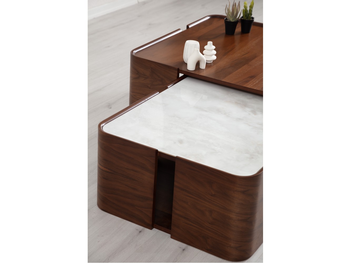 678 Walnut White Marble Set Of 2