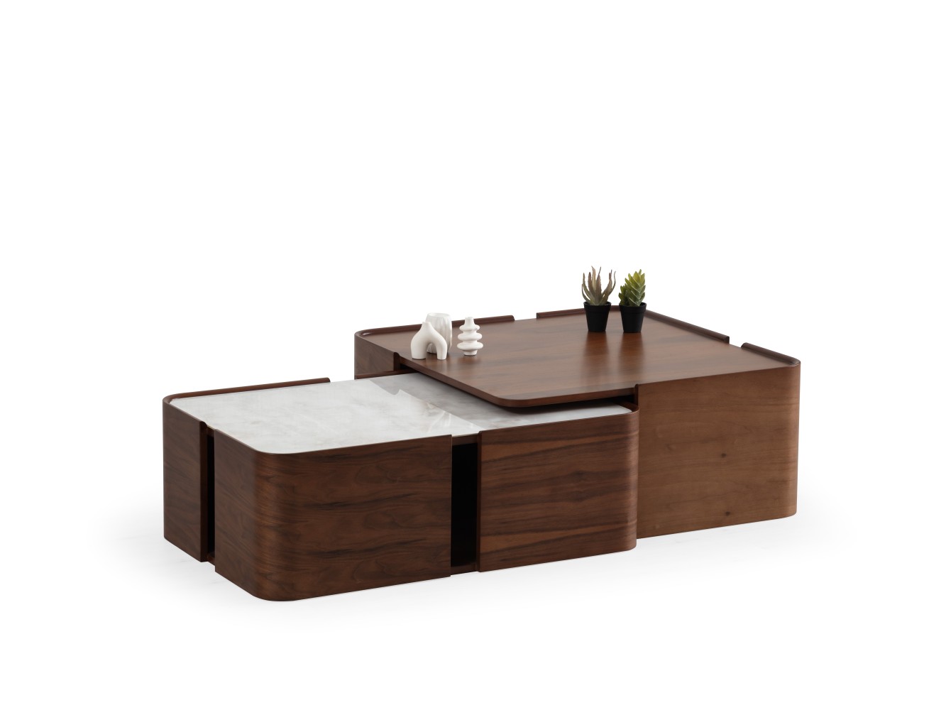 678 Walnut White Marble Set Of 2