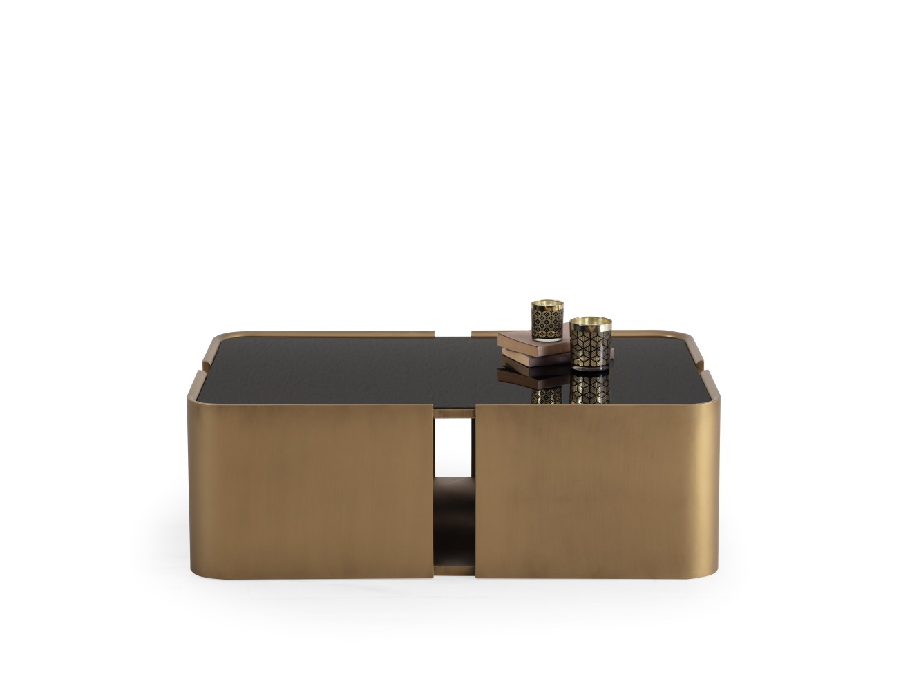 678 Patina Gold Black Glass Set Of 2