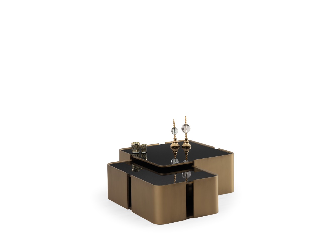 678 Patina Gold Black Glass Set Of 2