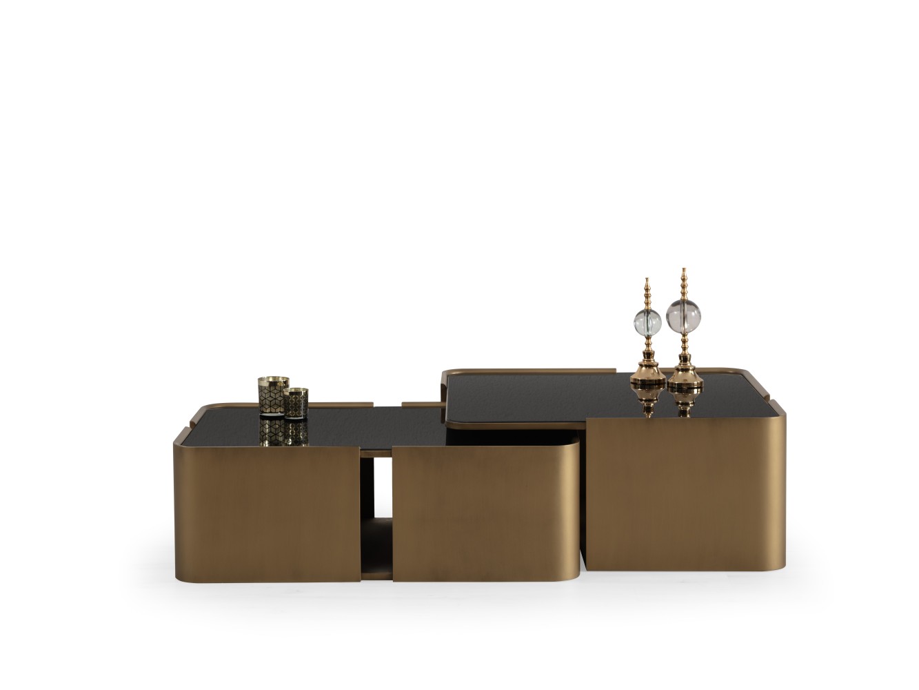 678 Patina Gold Black Glass Set Of 2