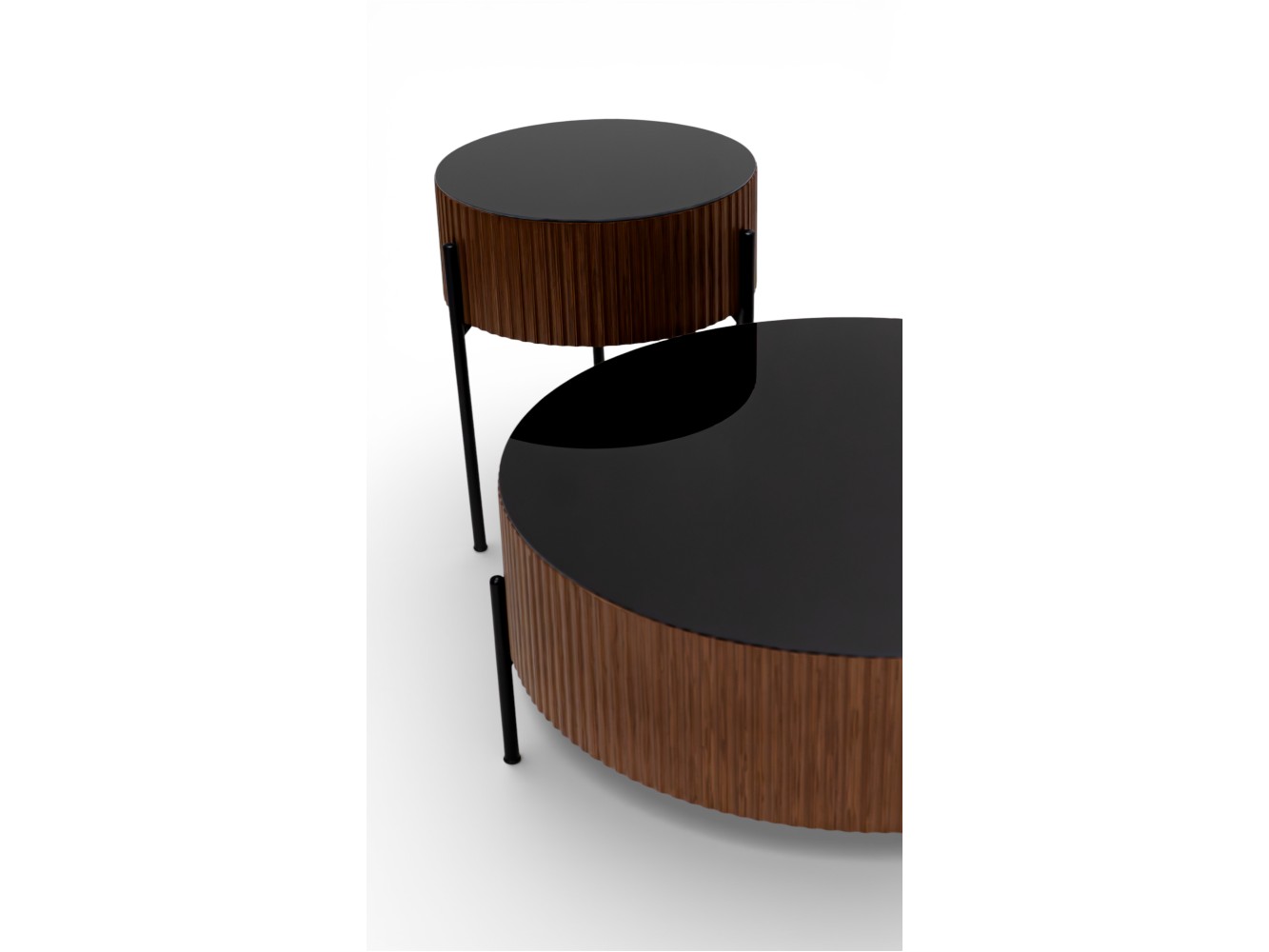 459 Walnut Black Glass Set Of 2