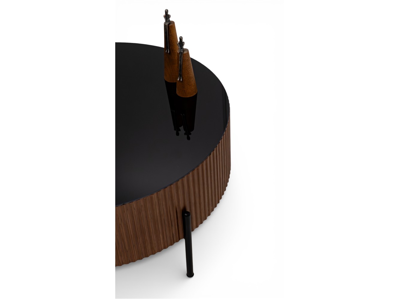 459 Walnut Black Glass Set Of 2