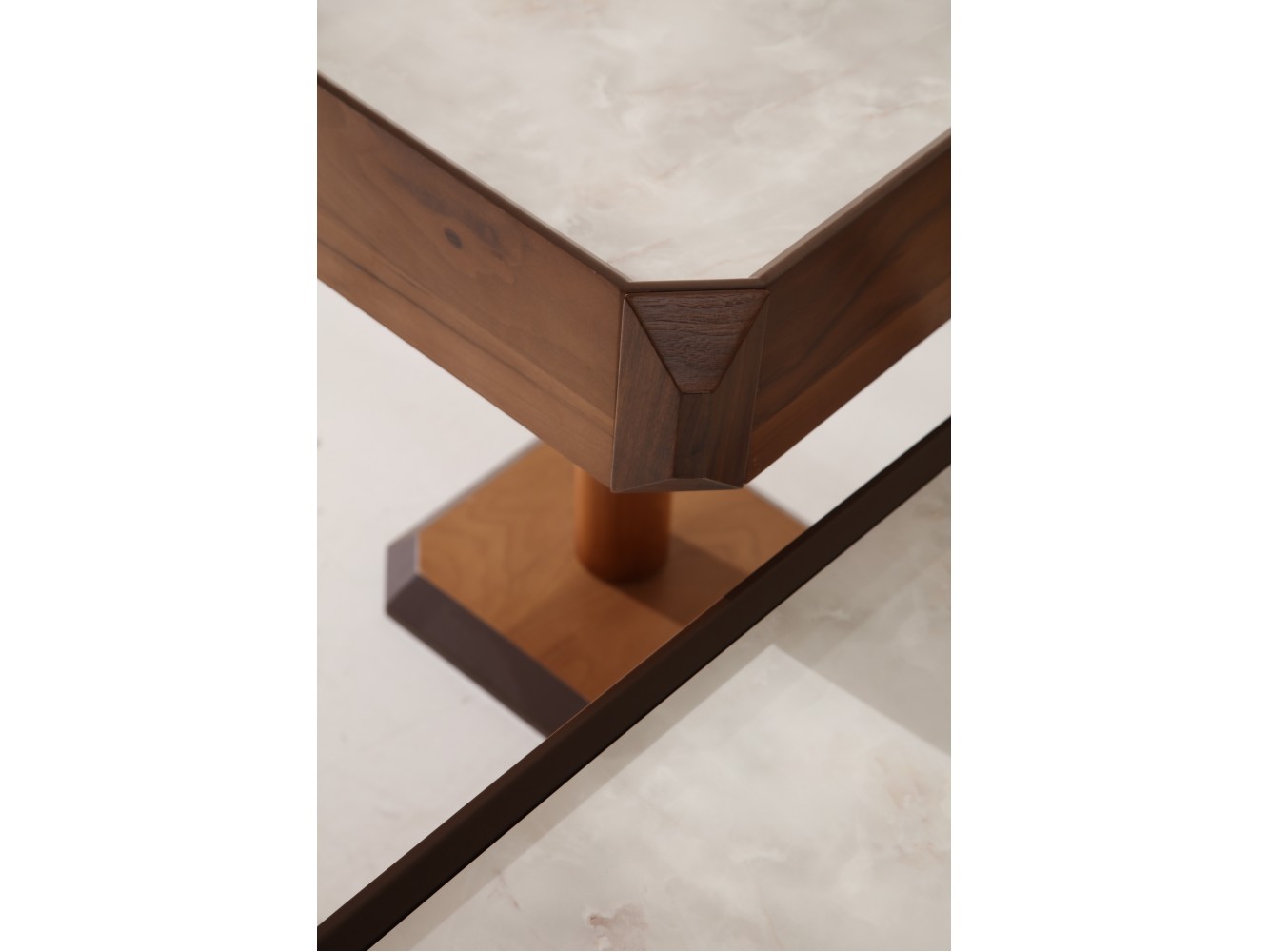 605 - 305 Walnut White Marble Set Of 2