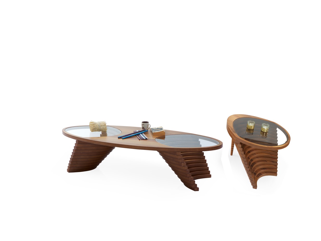 139 - 313 Walnut Clear Glass Set Of 2