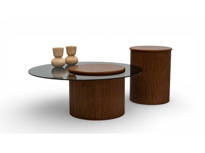 023 - 024 Walnut Smoked Glass Set Of 2