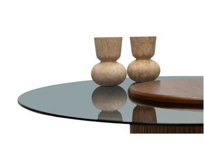 023 - 024 Walnut Smoked Glass Set Of 2