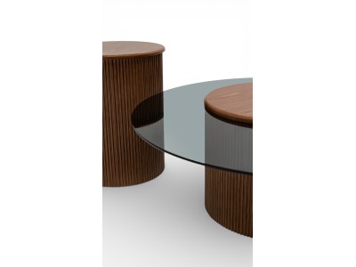 023 - 024 Walnut Smoked Glass Set Of 2