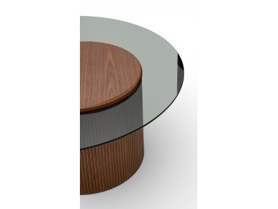 023 - 024 Walnut Smoked Glass Set Of 2