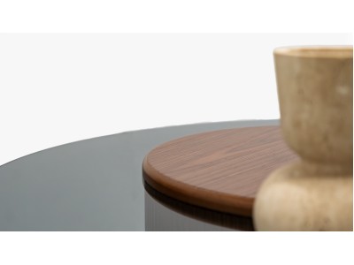 023 - 024 Walnut Smoked Glass Set Of 2