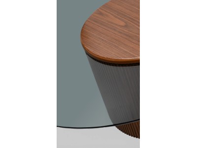 023 - 024 Walnut Smoked Glass Set Of 2