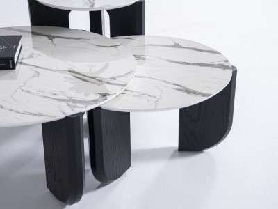 720 Black Oak White Marble Set Of 3