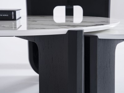 720 Black Oak White Marble Set Of 3