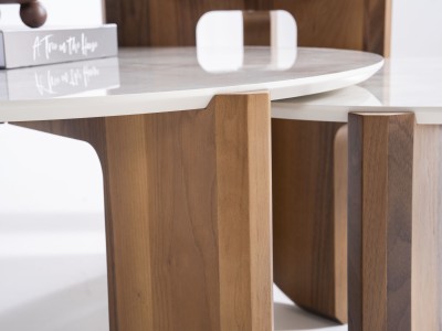 720 Walnut White Marble Set Of 3