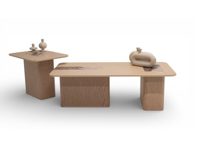 690 - 691 Light Oak Gaia Marble Set Of 2