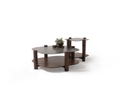 974 - 975 Walnut Bronze Fusion Glass Set Of 2