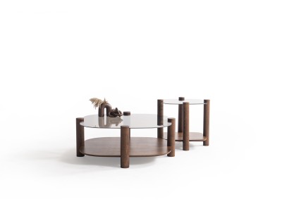 974 - 975 Walnut Bronze Glass Set Of 2