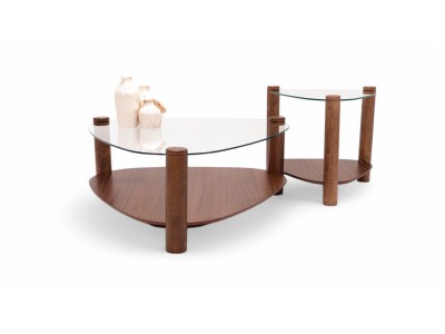 978 - 979 Walnut Clear Glass Set Of 2