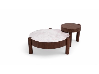 670 - 671 Walnut White Marble Set Of 2