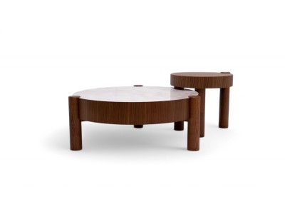 670 - 671 Walnut White Marble Set Of 2