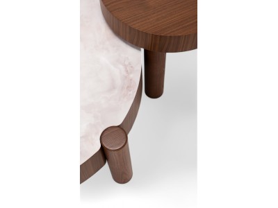 670 - 671 Walnut White Marble Set Of 2