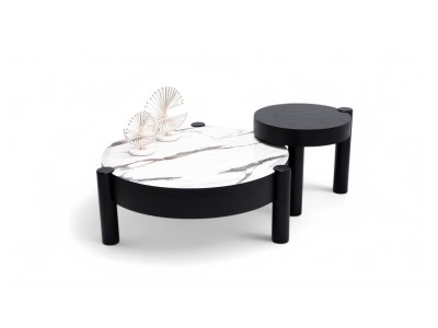 670 - 671 Black Oak White Marble Set Of 2