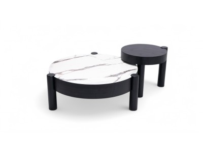 670 - 671 Black Oak White Marble Set Of 2