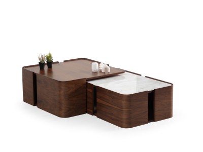 678 Walnut White Marble Set Of 2