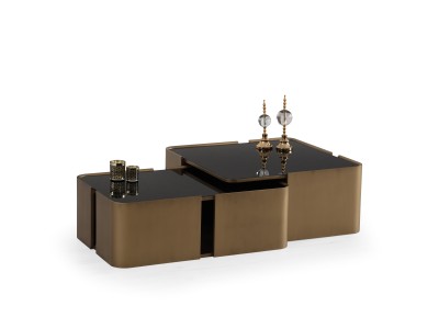 678 Patina Gold Black Glass Set Of 2