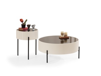 459 Cream Black Glass Set Of 2