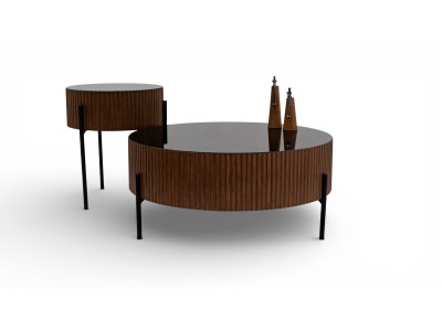 459 Walnut Black Glass Set Of 2