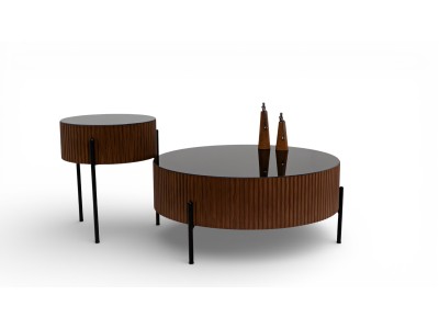 459 Walnut Black Glass Set Of 2